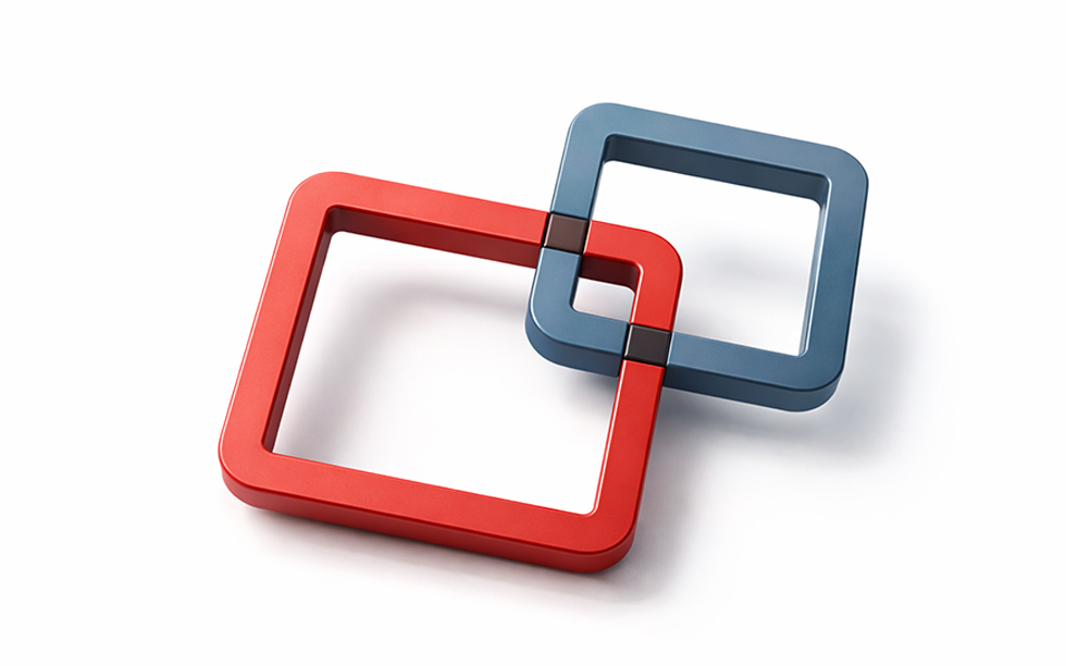 Two interlocking squares representing SquareRoot's integrated regional approach